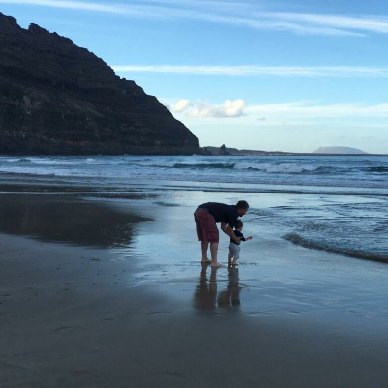 Myself with my son on a beach in the evening in the north of Lanzarote