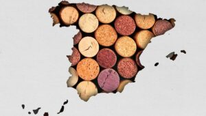 A map of Spain created from wine corks