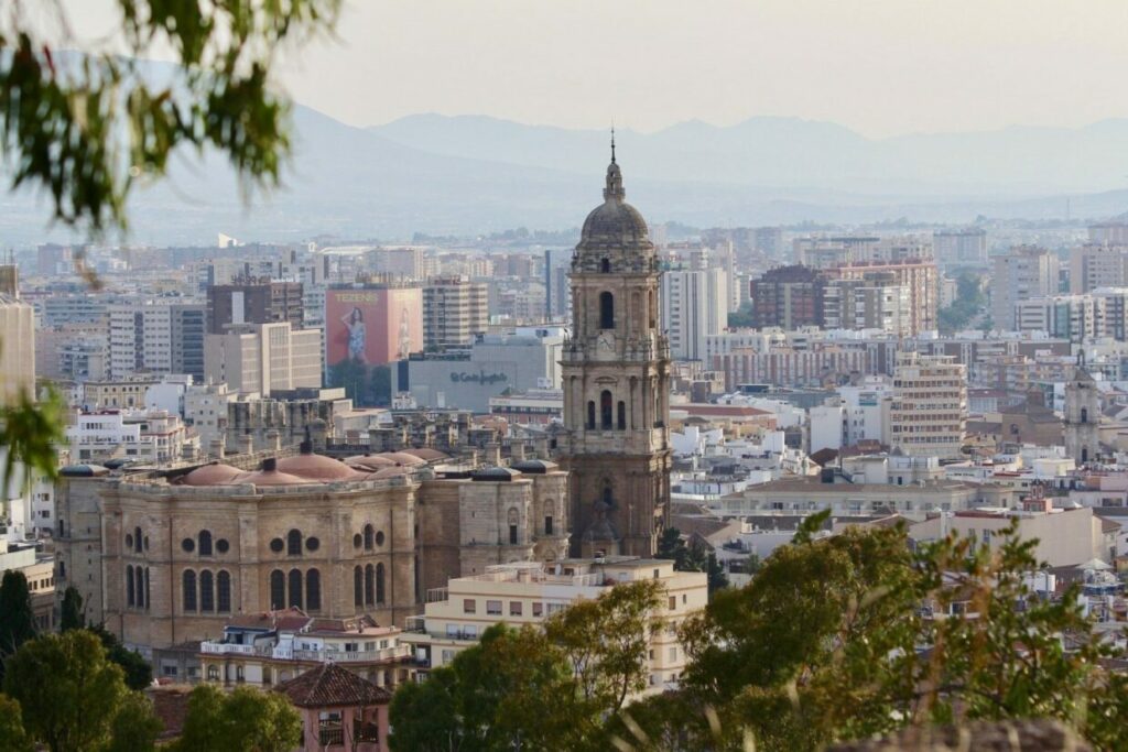 The Malaga Cathedral dominating the skyline on a late afternoon.