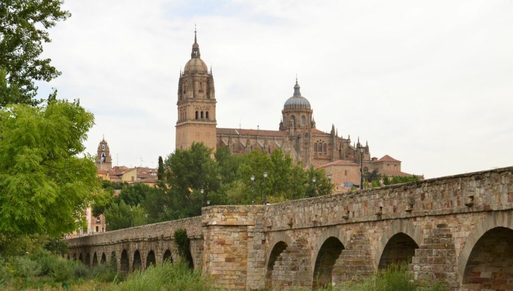 A look across the Roman bridge towards Salamanca cathedral